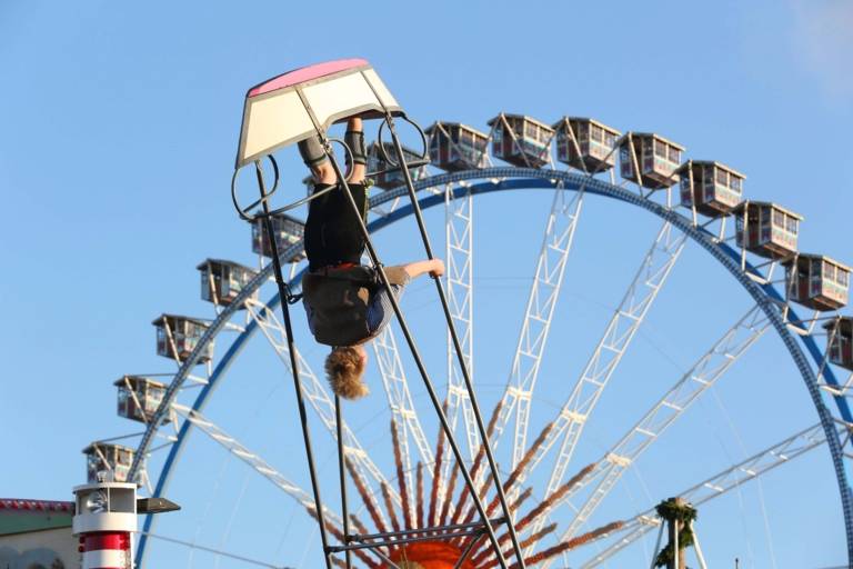 Swingboat and big wheel at the Oktoberfest in Munich.