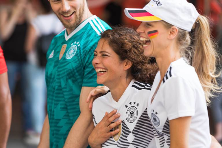 Football fans from Germany in the centre of Munich.