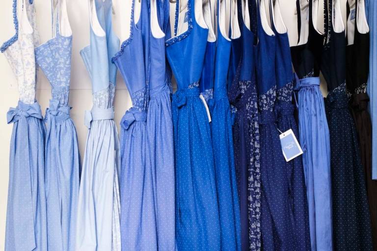 A selection of dirndls in the "Münchner Dirndl" manufactory.