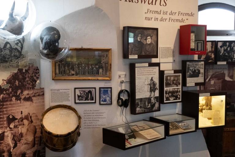 Insight into the permanent exhibition on Karl Valentin with various objects, artefacts and sound recordings.