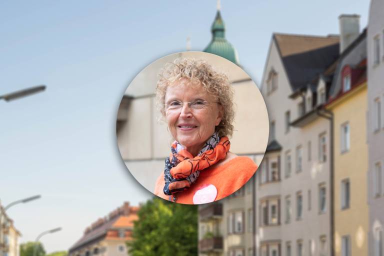 A street in Giesing with a picture of Ingrid Oxfort.