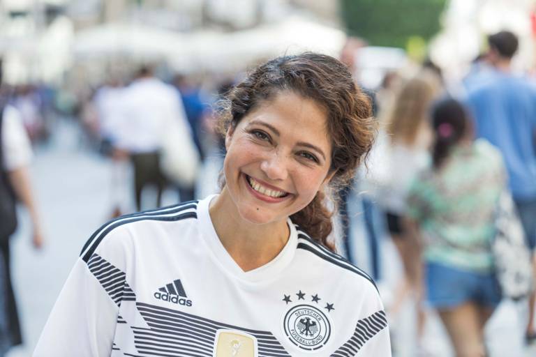 A woman in Germany jersey in Munich.