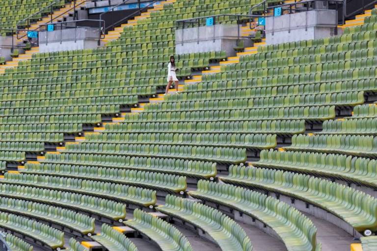 A woman in the Olympic Stadium in Munich